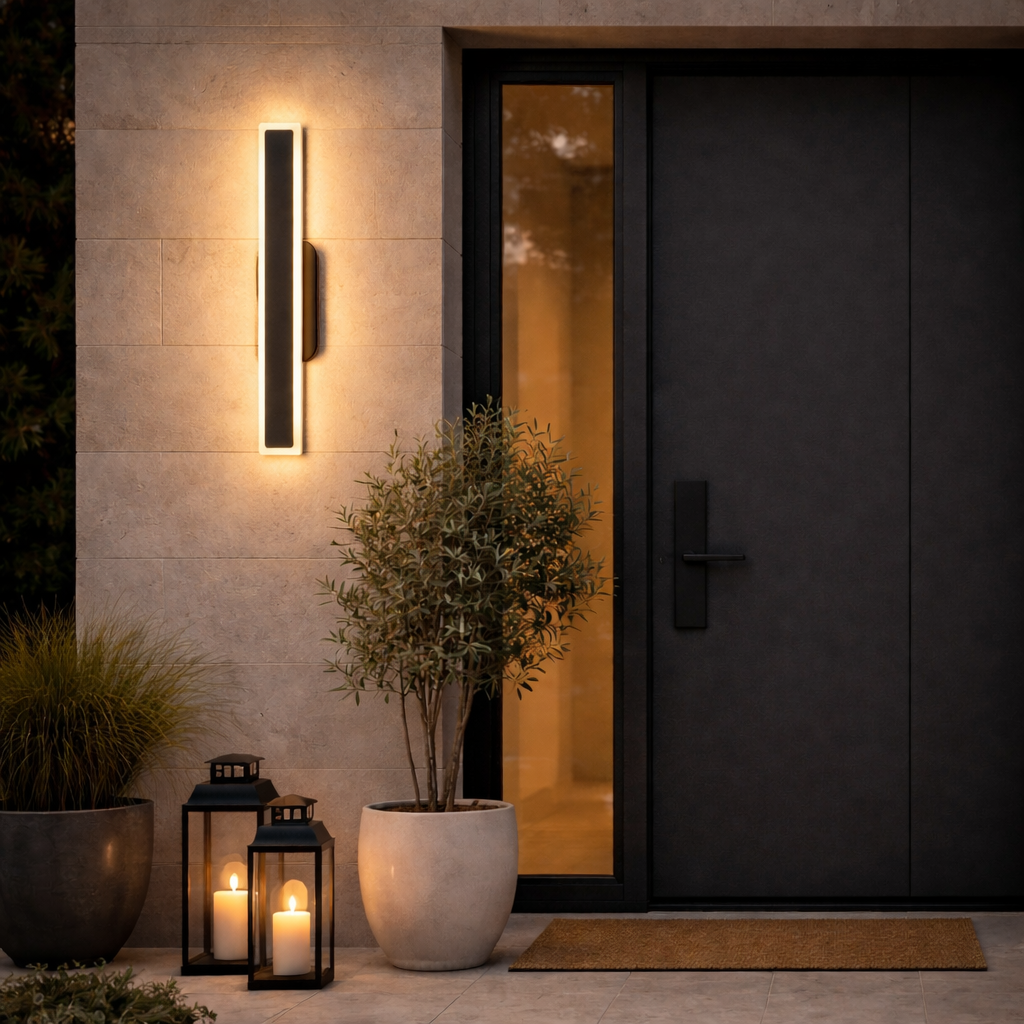 Forster anthracite linear outdoor wall light front door