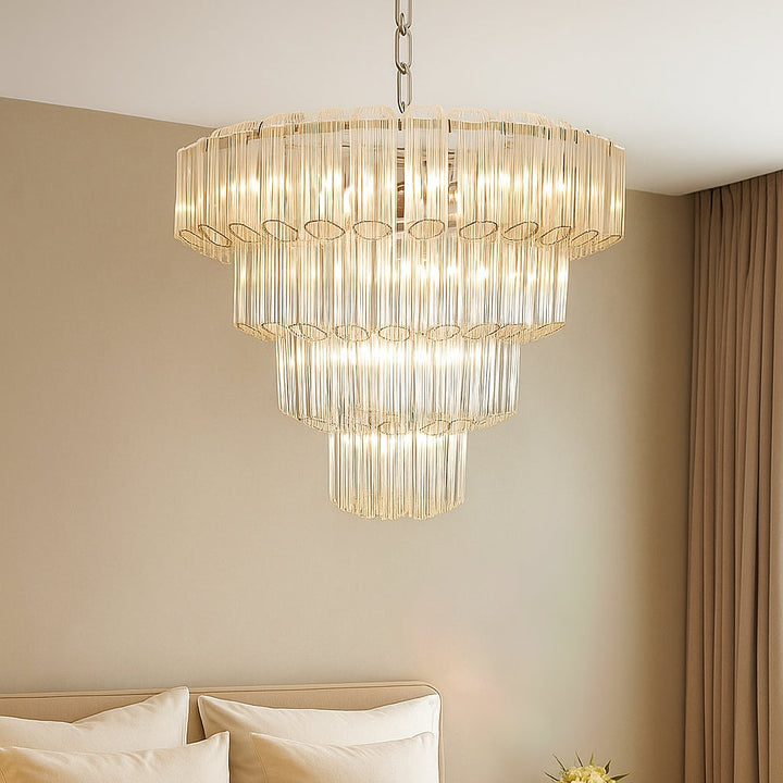 Gilbert Large Chandelier polished silver glass tiered design