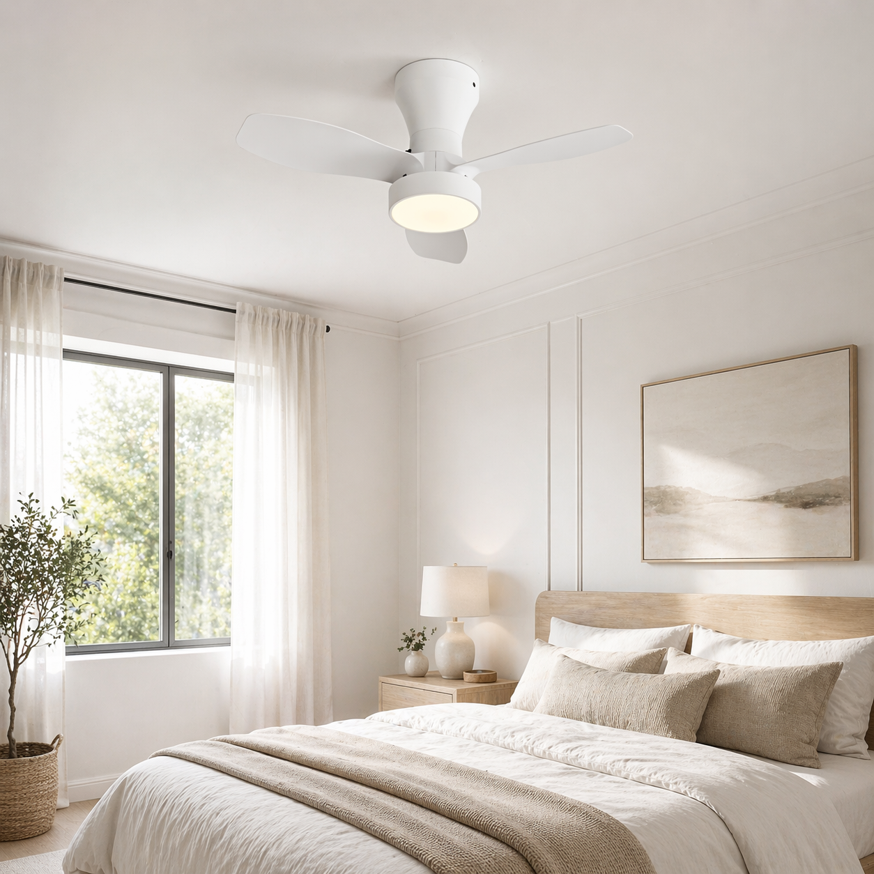 Gladstone white ceiling fan with light in bedroom