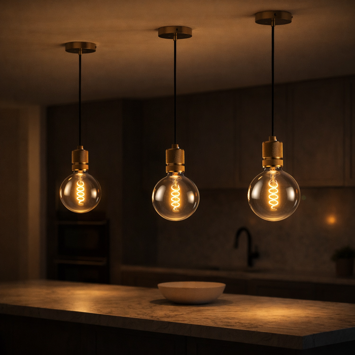 gold pendant smoked glass bulb kitchen island