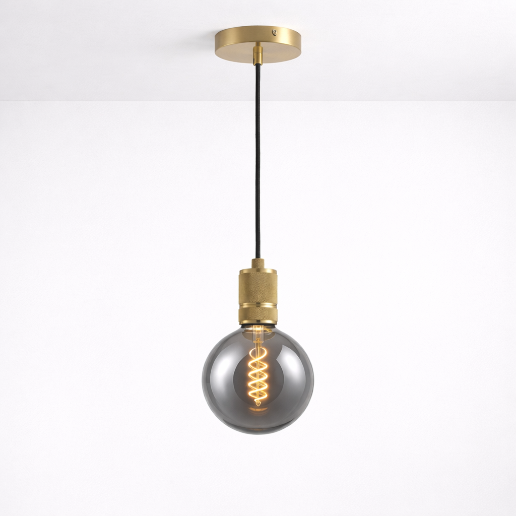 gold knurled pendant smoked glass bulb modern lighting