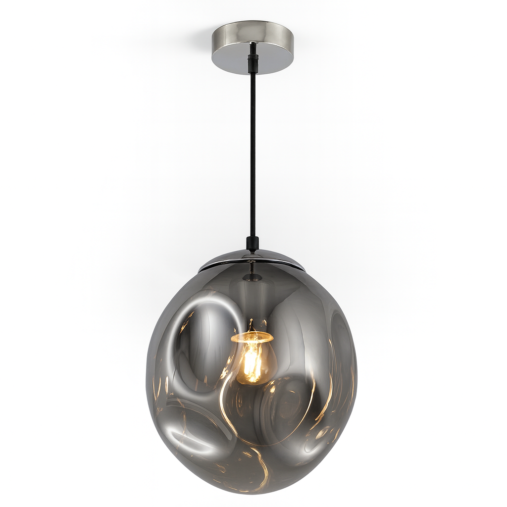 Griffith smoked glass pendant light on white background