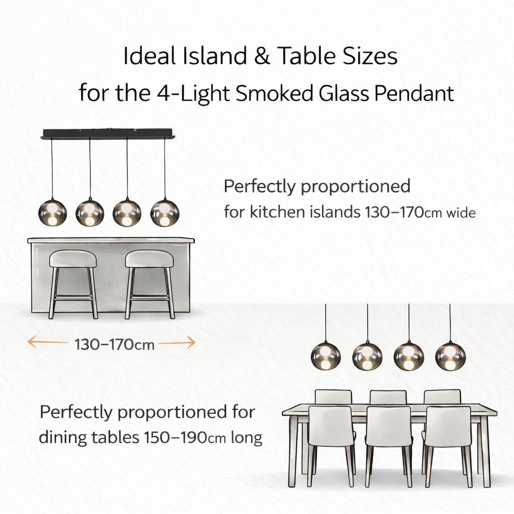 Havant pendant island and table size guide