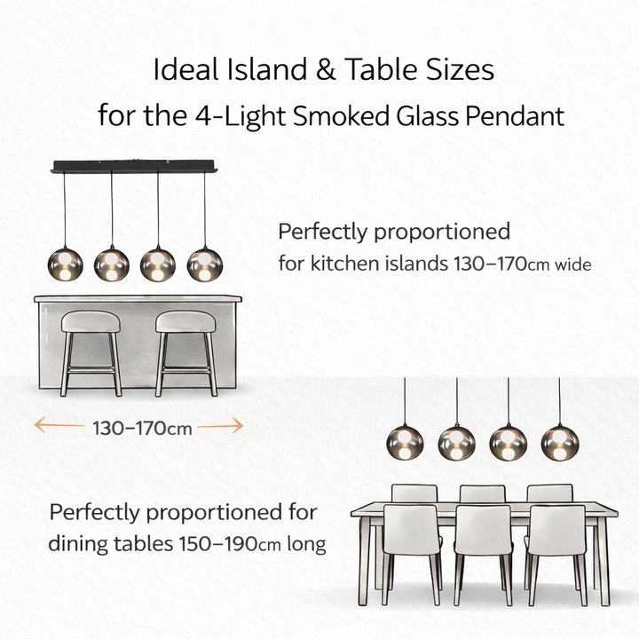 Havant pendant island and table size guide