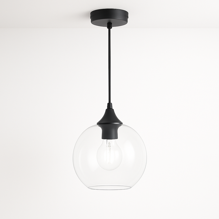 Irvine clear glass pendant light with black finish