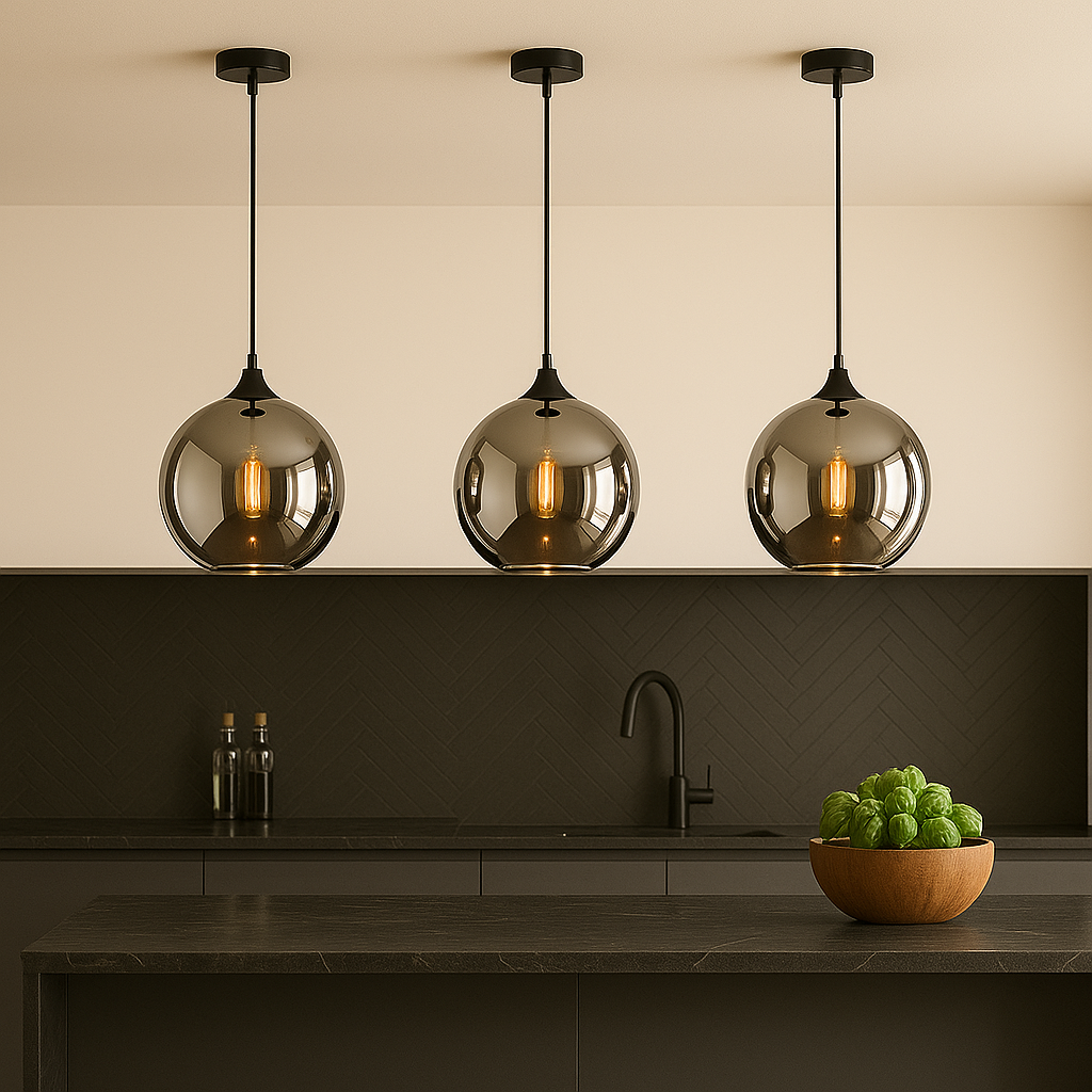 Irvine pendant trio matt black silver mirror glass kitchen