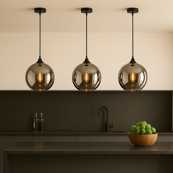 Irvine pendant trio matt black silver mirror glass kitchen