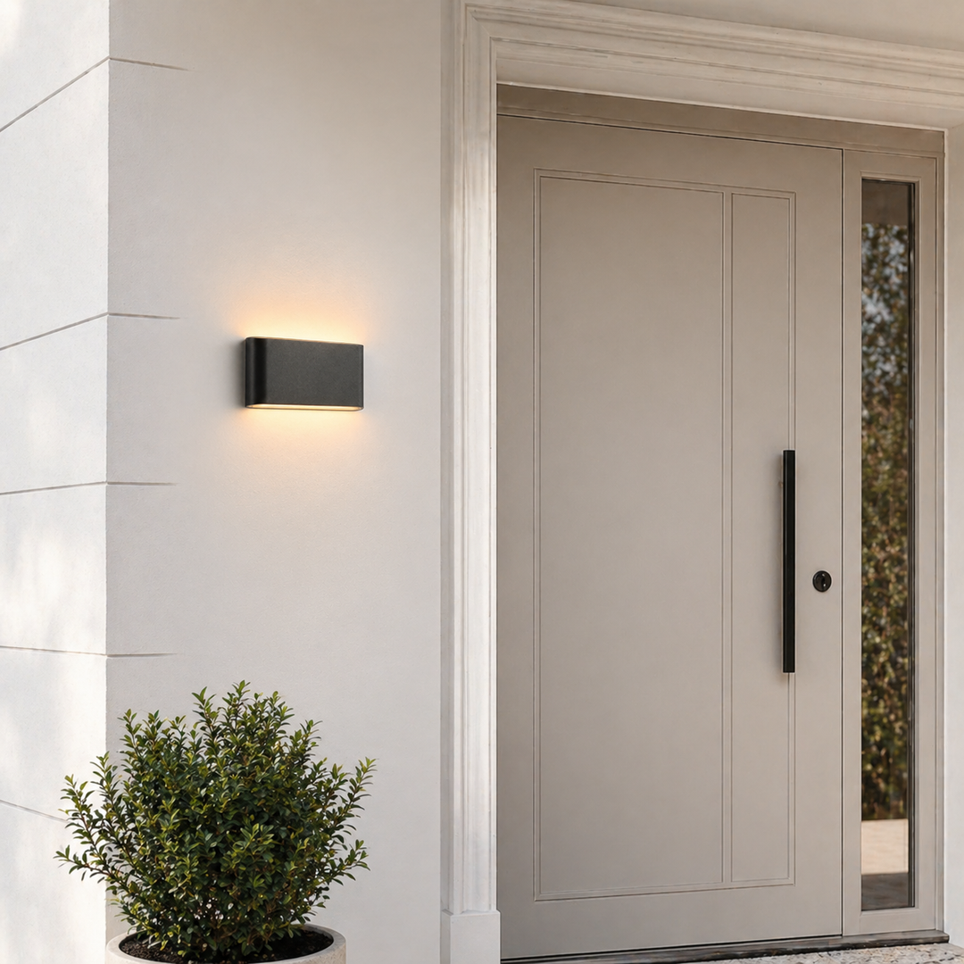 Jaca black LED wall light by front door