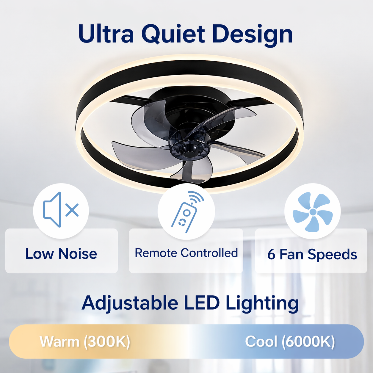Kingston black ceiling fan quiet LED infographic