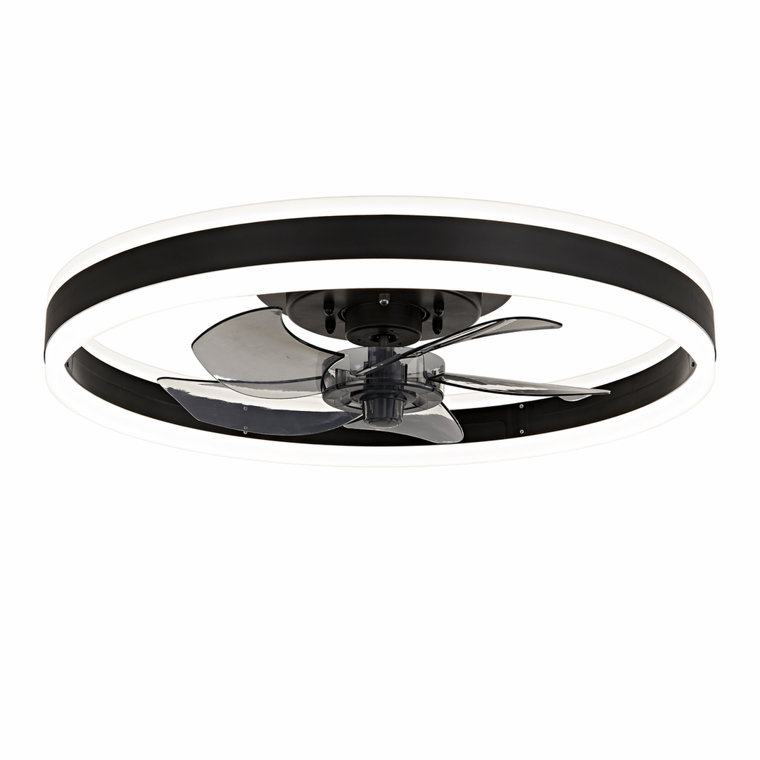 Black LED ceiling fan with light lit