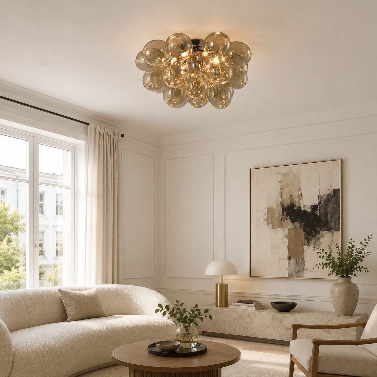 Large gold Loxton flush ceiling light
