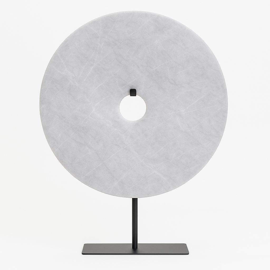 light grey marble ring table lamp on black stand