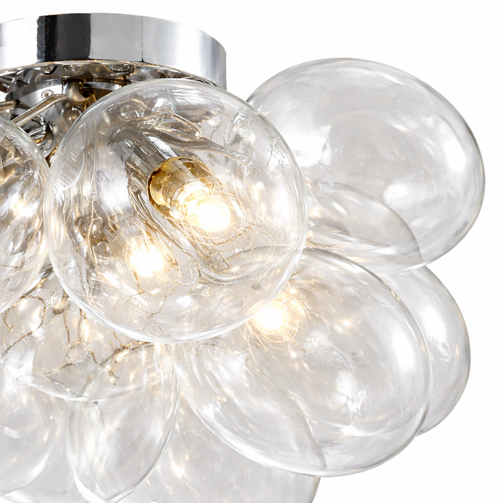 Clear bubble glass flush ceiling light detail