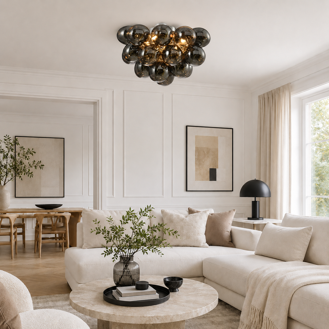 Loxton black smoked glass flush light