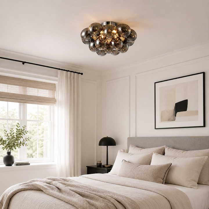 Small Loxton black glass flush bedroom light