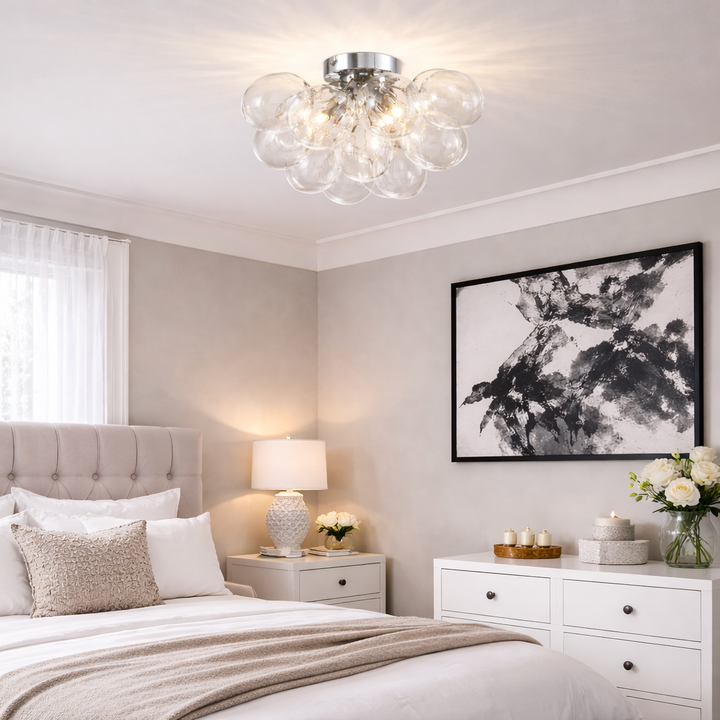 Small clear bubble glass flush ceiling light bedroom