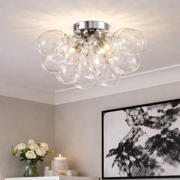 Loxton Clear Bubble Glass Flush Ceiling Light