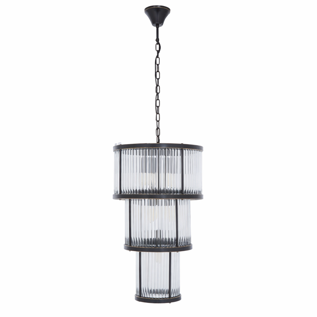 Lucia 3 tier black glass rod pendant light