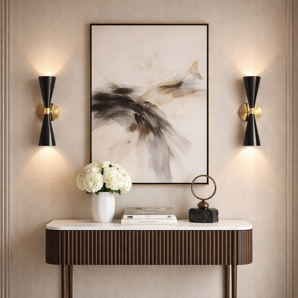 Black gold up down wall lights hallway