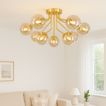 Melbourne Large Semi-Flush Gold Ceiling Light – 3 Glass Options