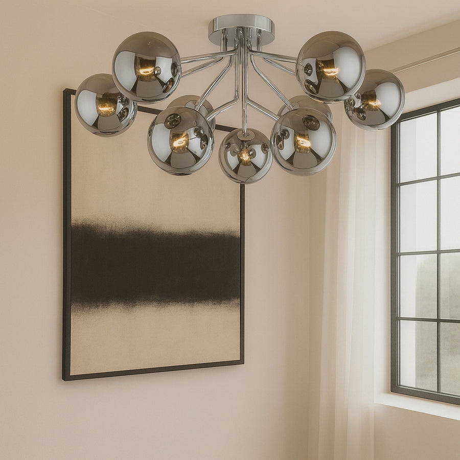 Melbourne 9 light smoked glass flush ceiling light