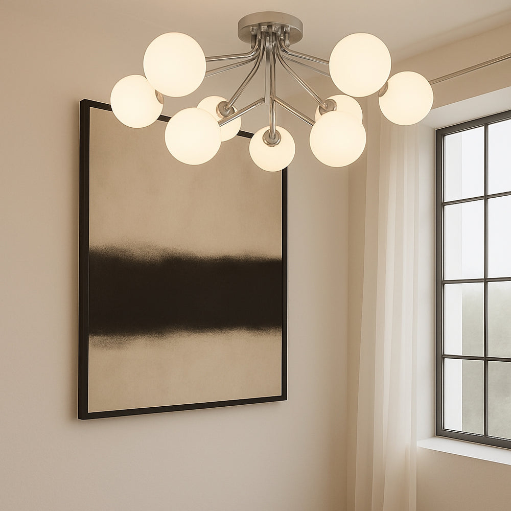 Melbourne 9 light white glass flush ceiling light