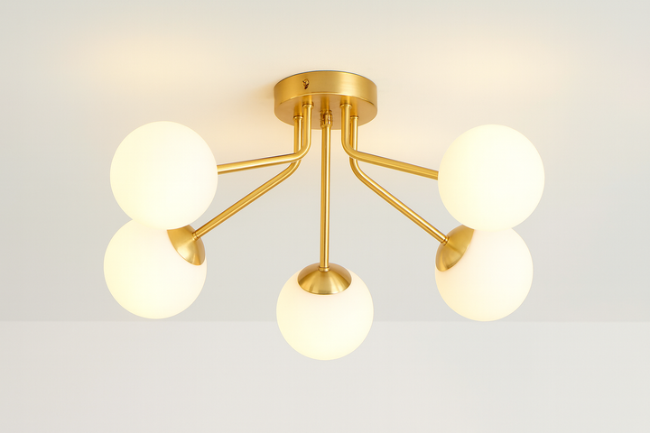 melbourne golf 5 light with white glass shades