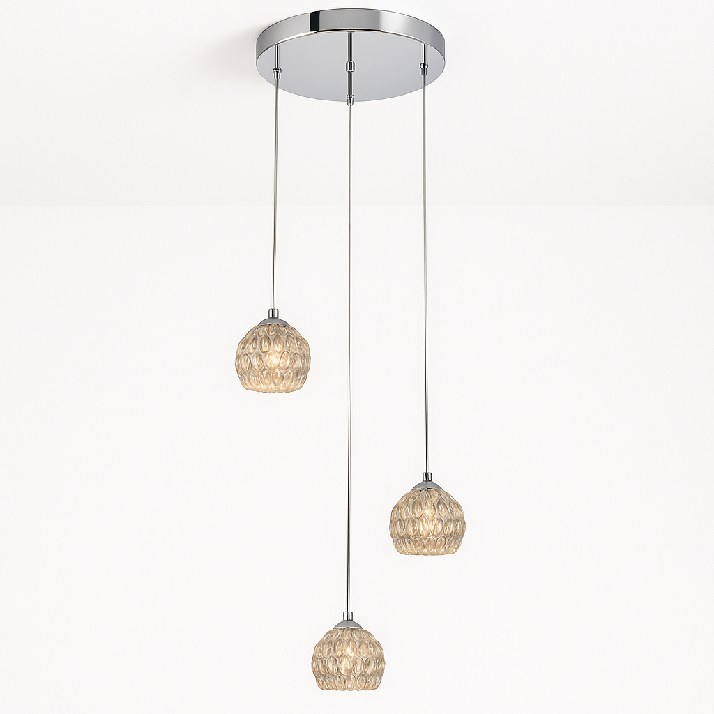 Melton triple pendant light on white background