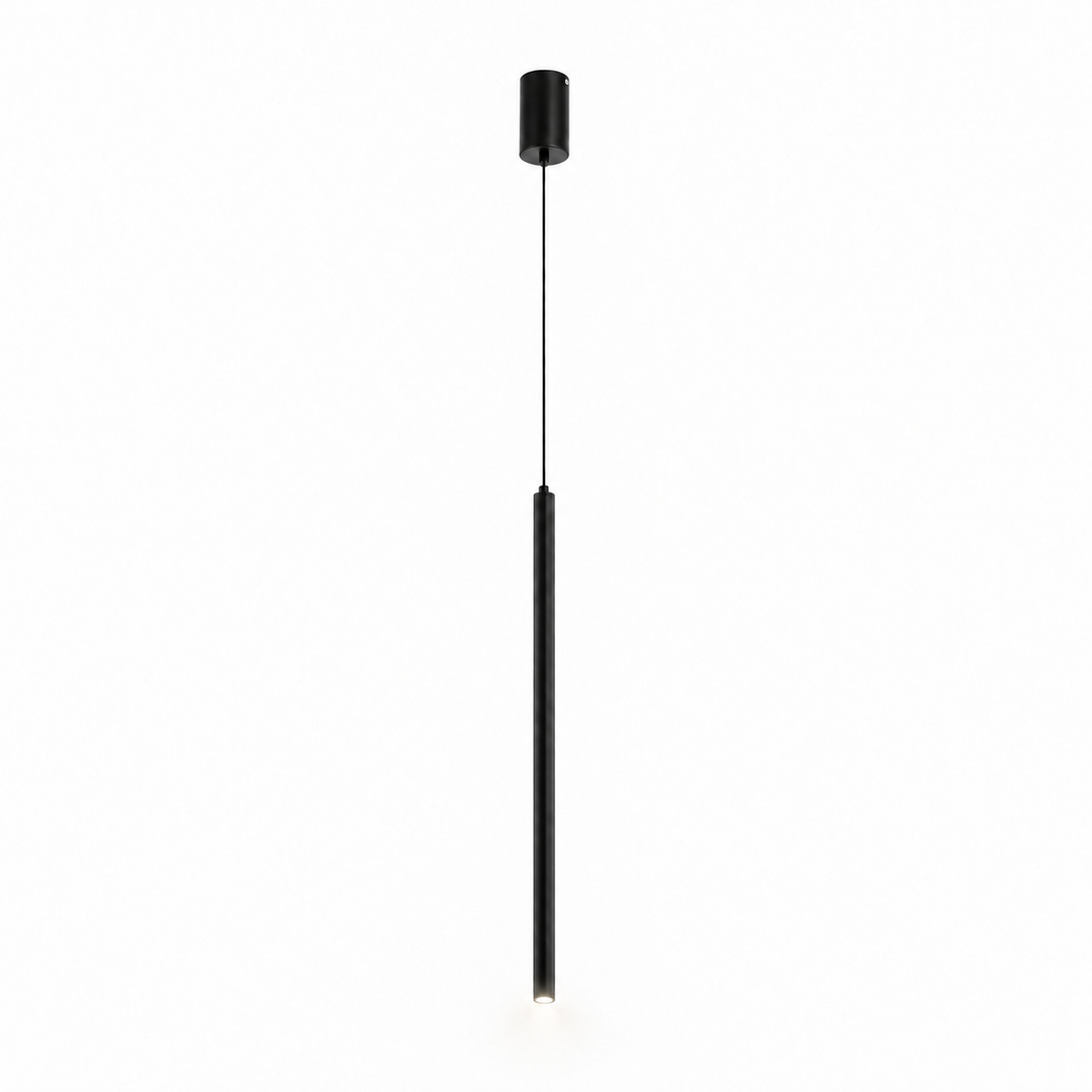 Slim black cylinder pendant light with a subtle 4000K white glow from its base, shown on a white background.