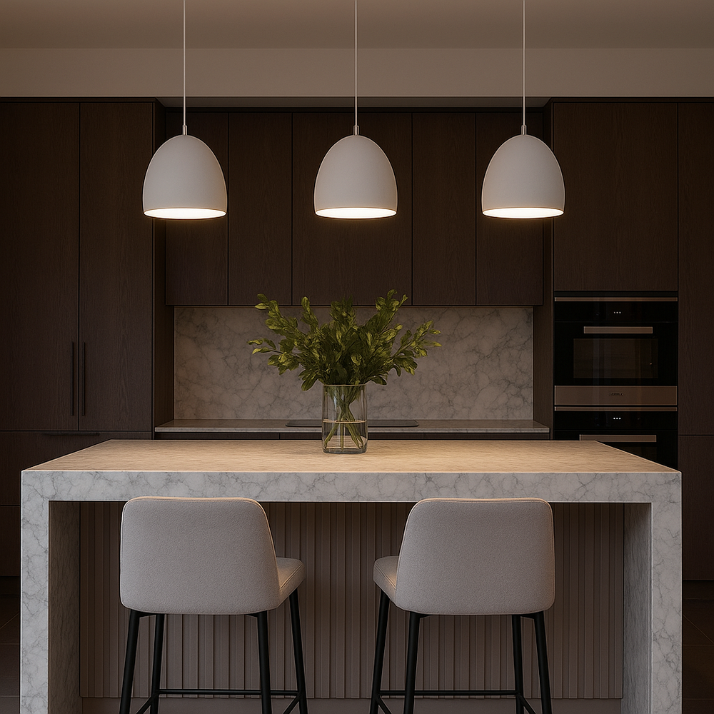 modern-kitchen-three-white-pendants-marble-island