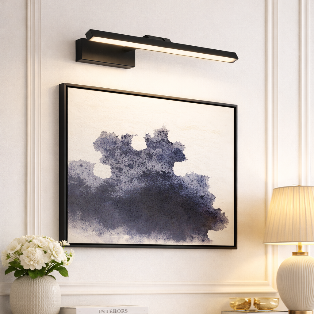 Black LED picture light over artwork