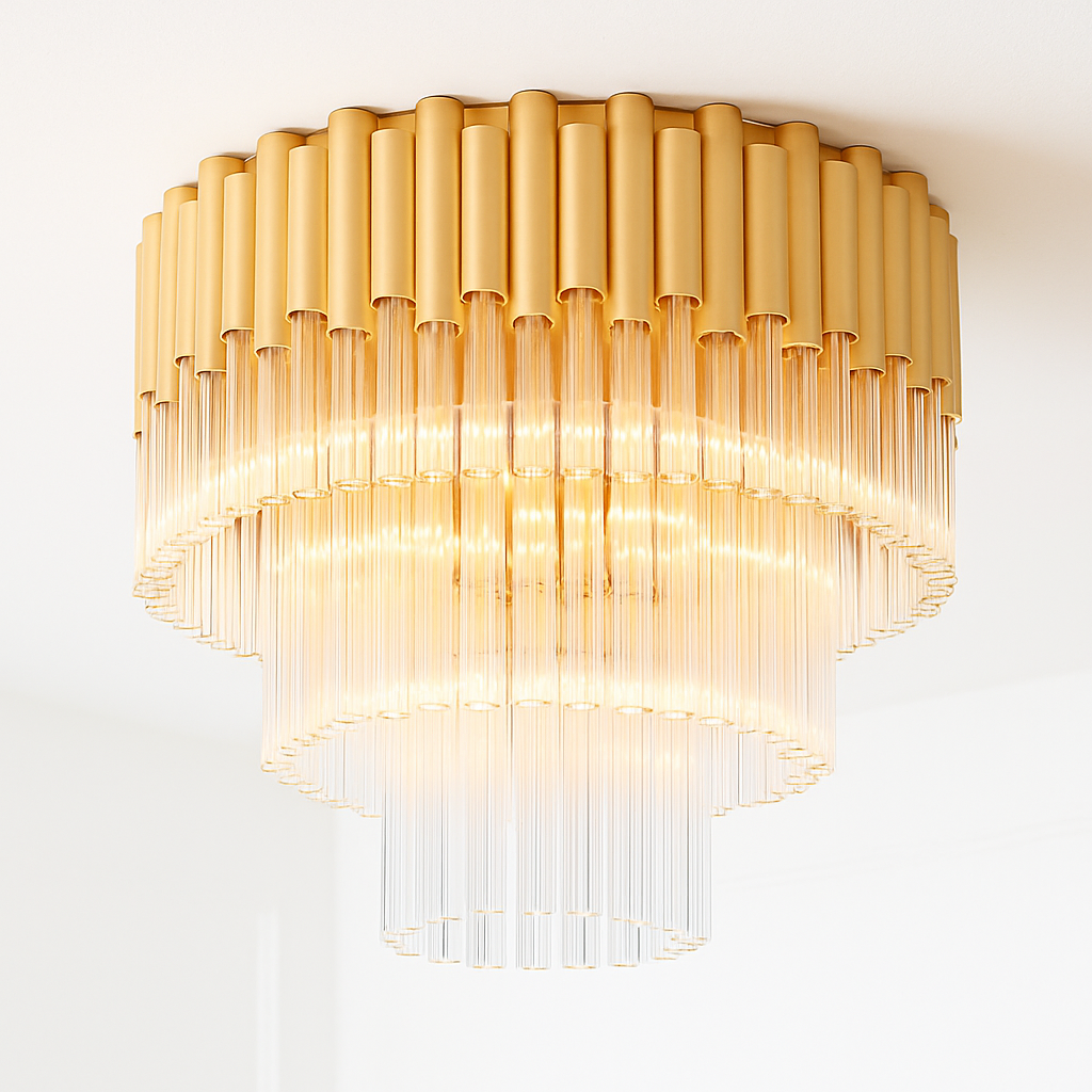 Murcia gold glass flush chandelier in bright daylight