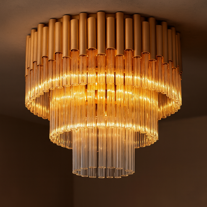 Murcia gold glass flush chandelier on ceiling