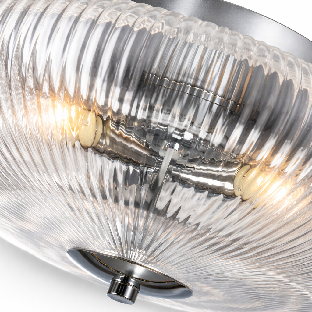 Nantwich silver flush light ribbed glass detail