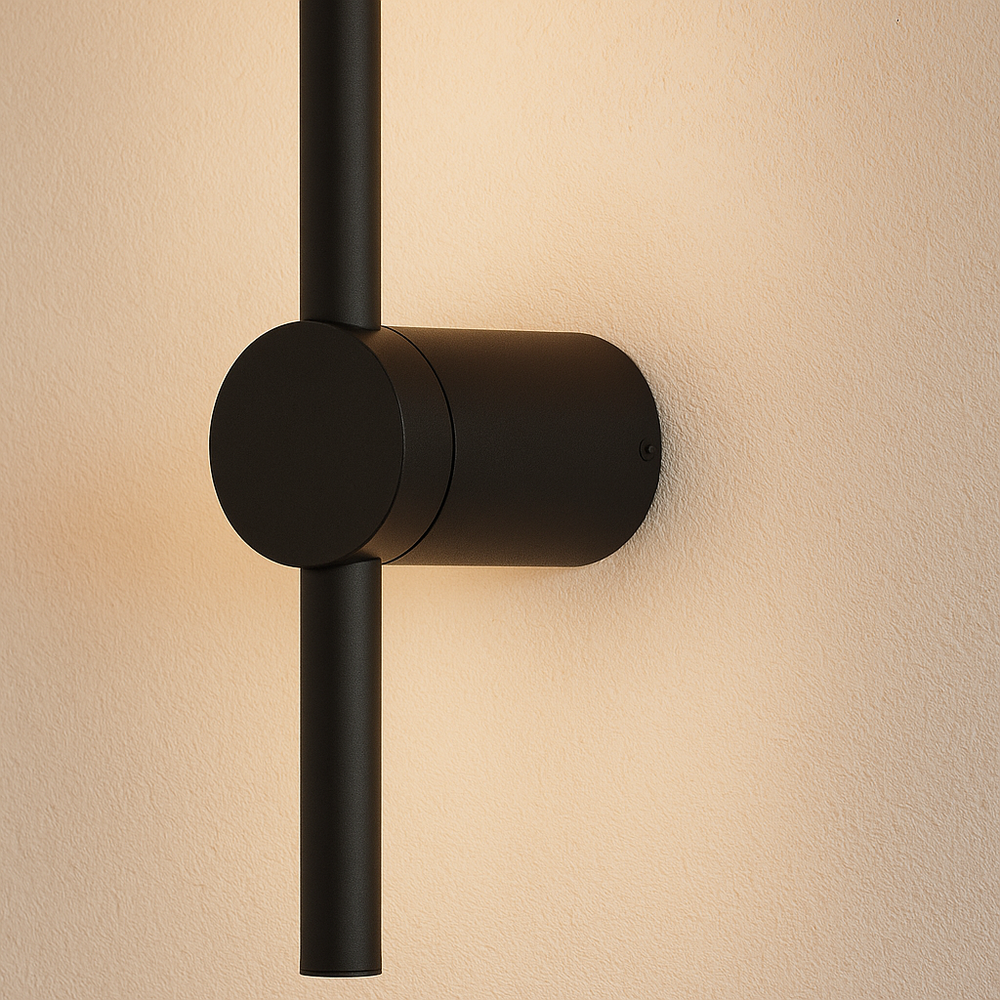 Close up detail of Nordic Stick Wall Light matte black finish