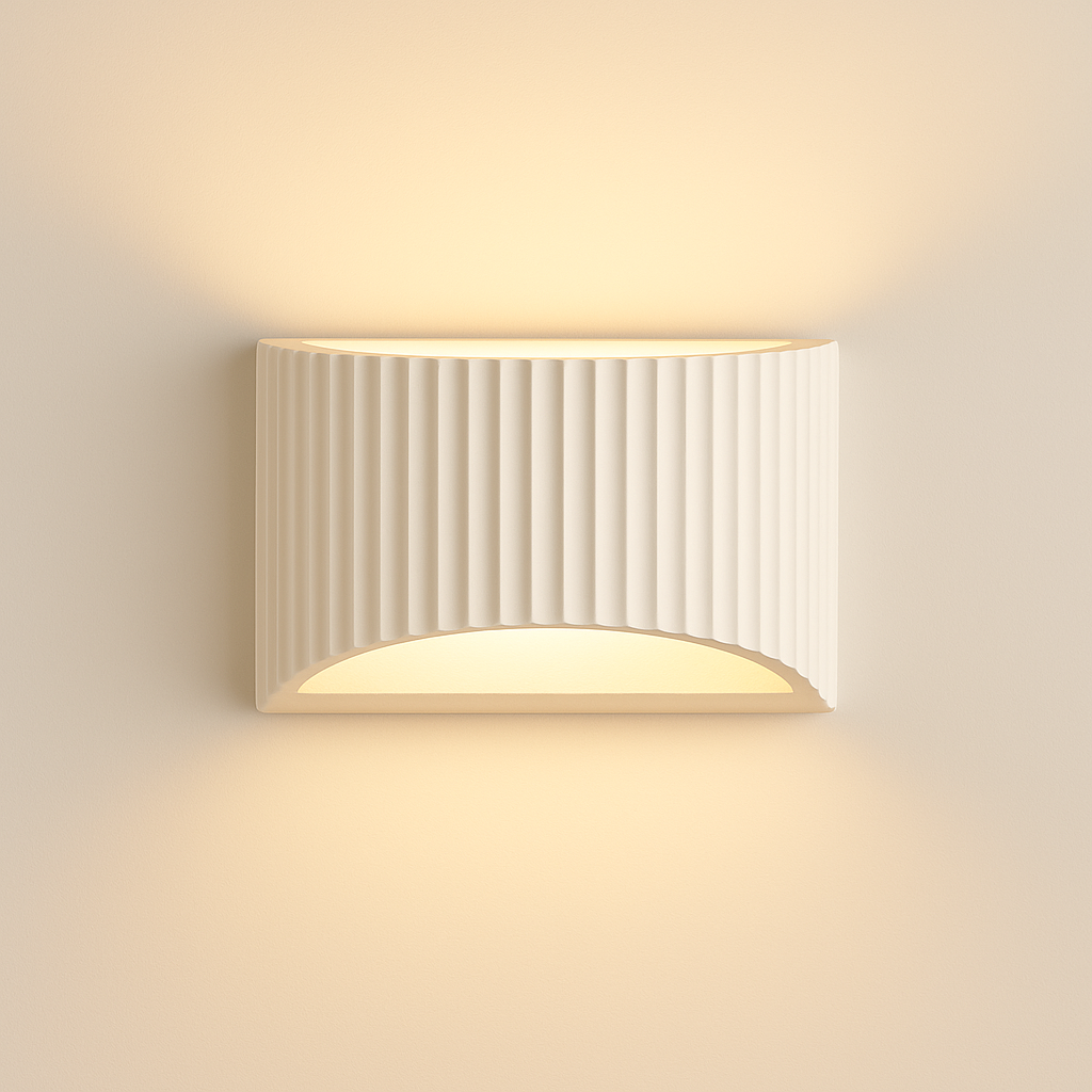 Nowra Ceramic Wall Light – Ribbed Paintable Plaster Design