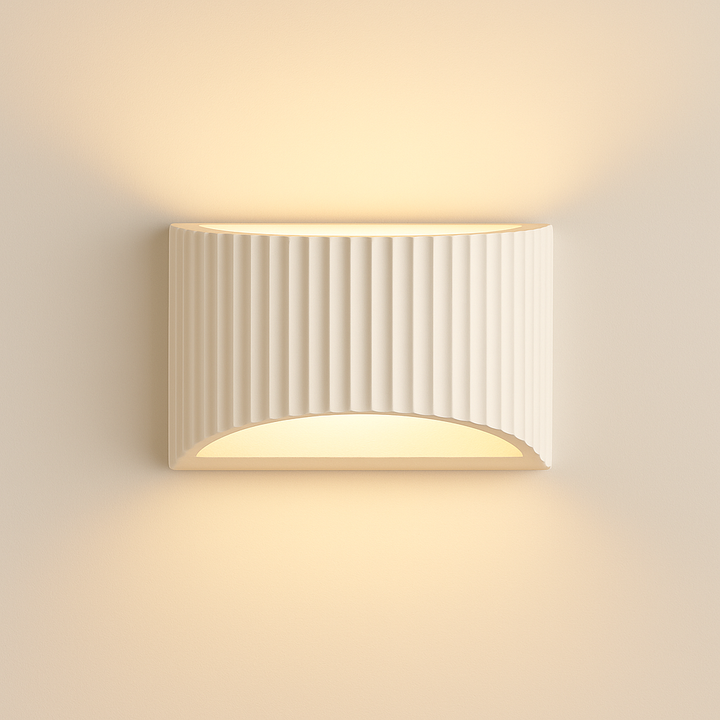 Nowra Ceramic Wall Light – Ribbed Paintable Plaster Design
