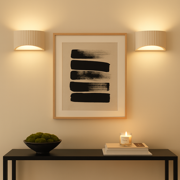 Nowra Ceramic Wall Light – Ribbed Paintable Plaster Design