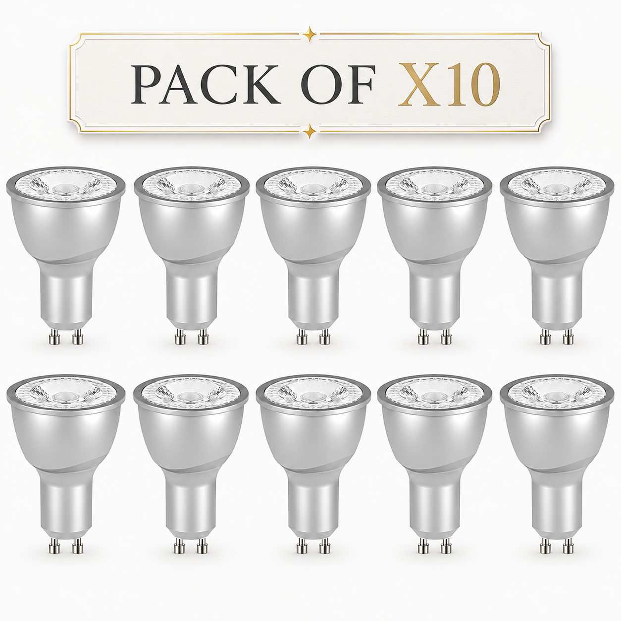 Pack of 10 silver GU10 spotlight bulbs