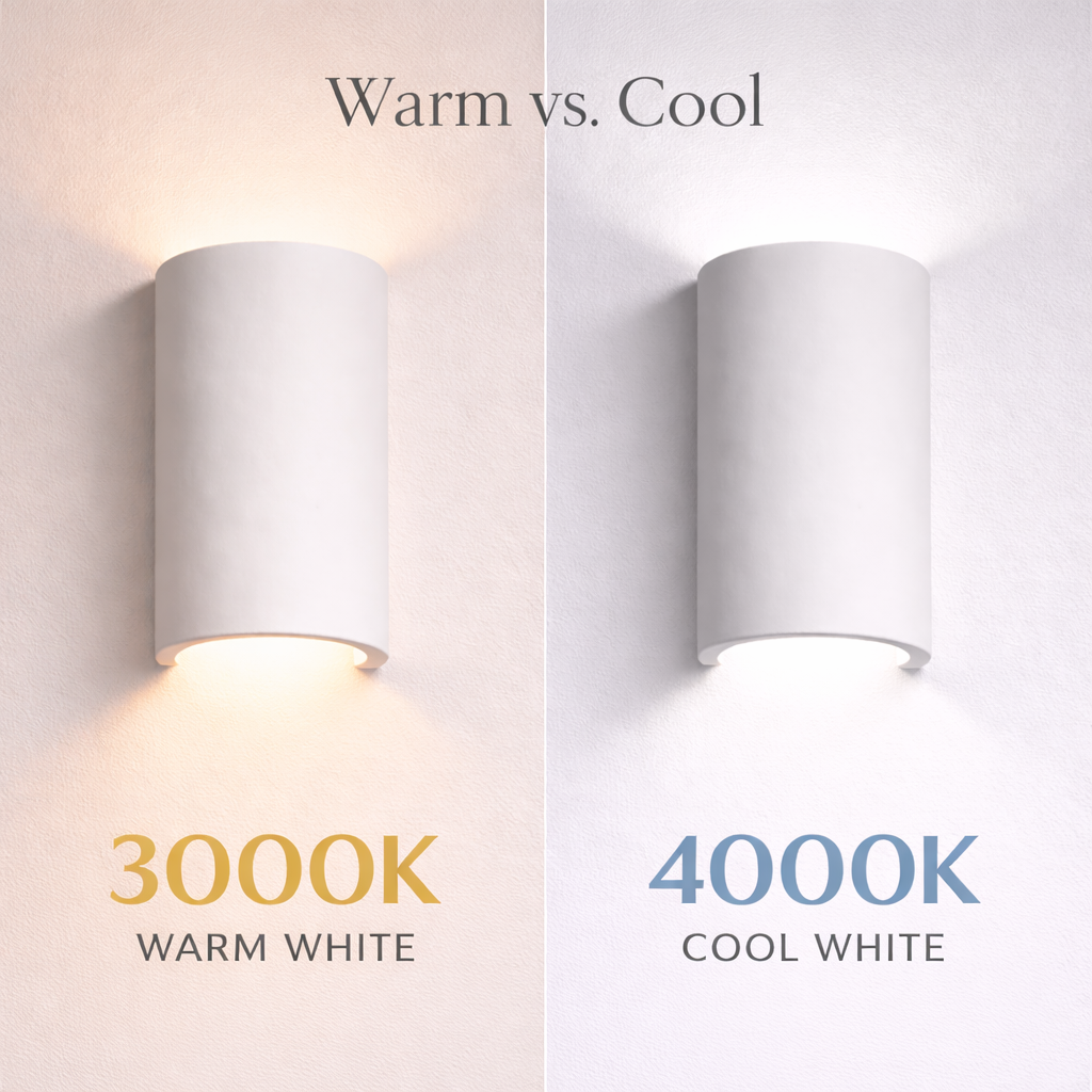 Parkes ceramic wall light 3000K vs 4000K up down glow