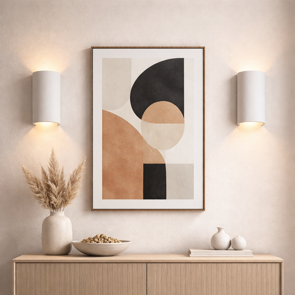 Parkes ceramic wall lights hallway artwork