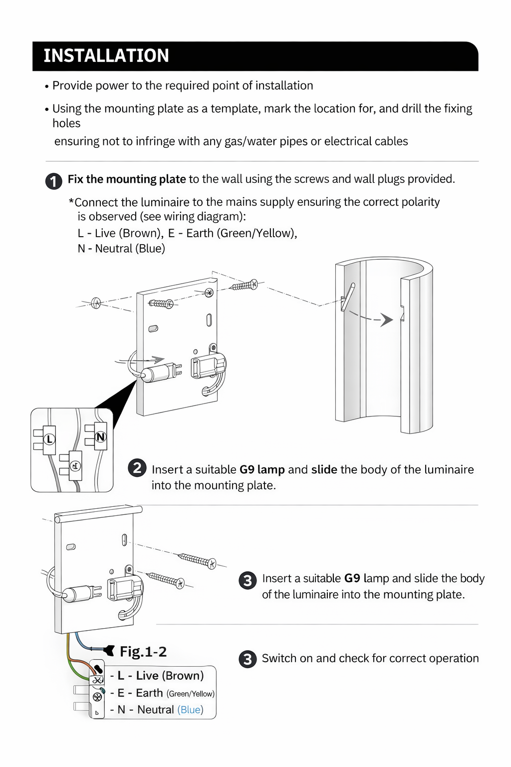 Parkes G9 wall light installation guide
