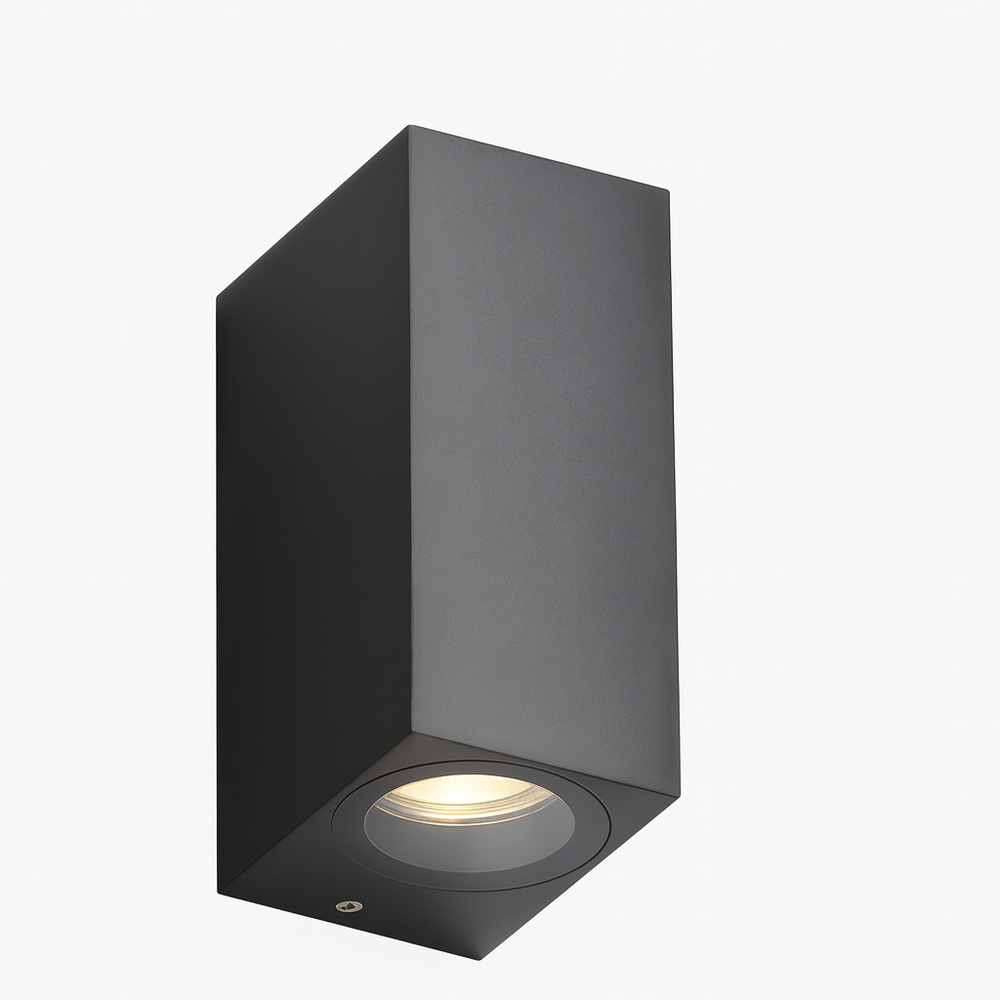 Plymouth black rectangular outdoor wall light with downlight design