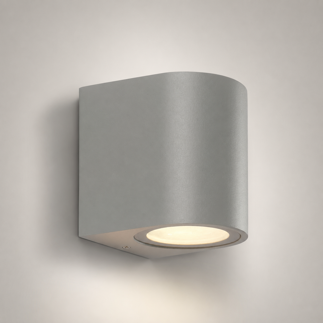 Porto grey outdoor down wall light hero image with soft luxury shading