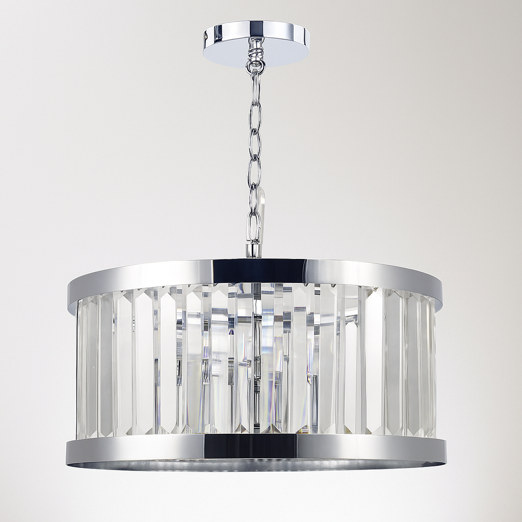 Porto medium polished silver chandelier on white background