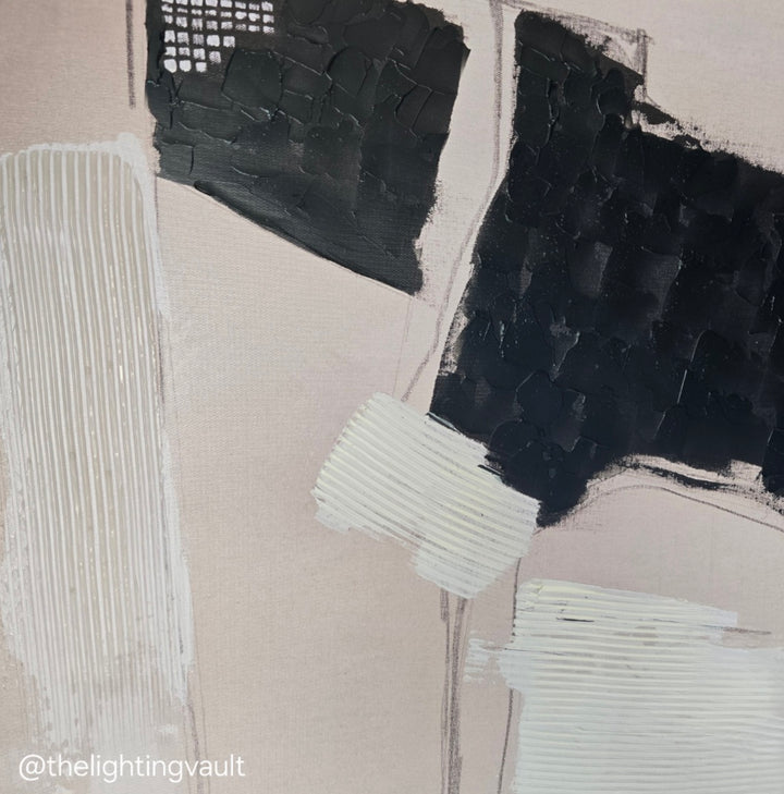 Rectangular Black, White & Beige Abstract Canvas