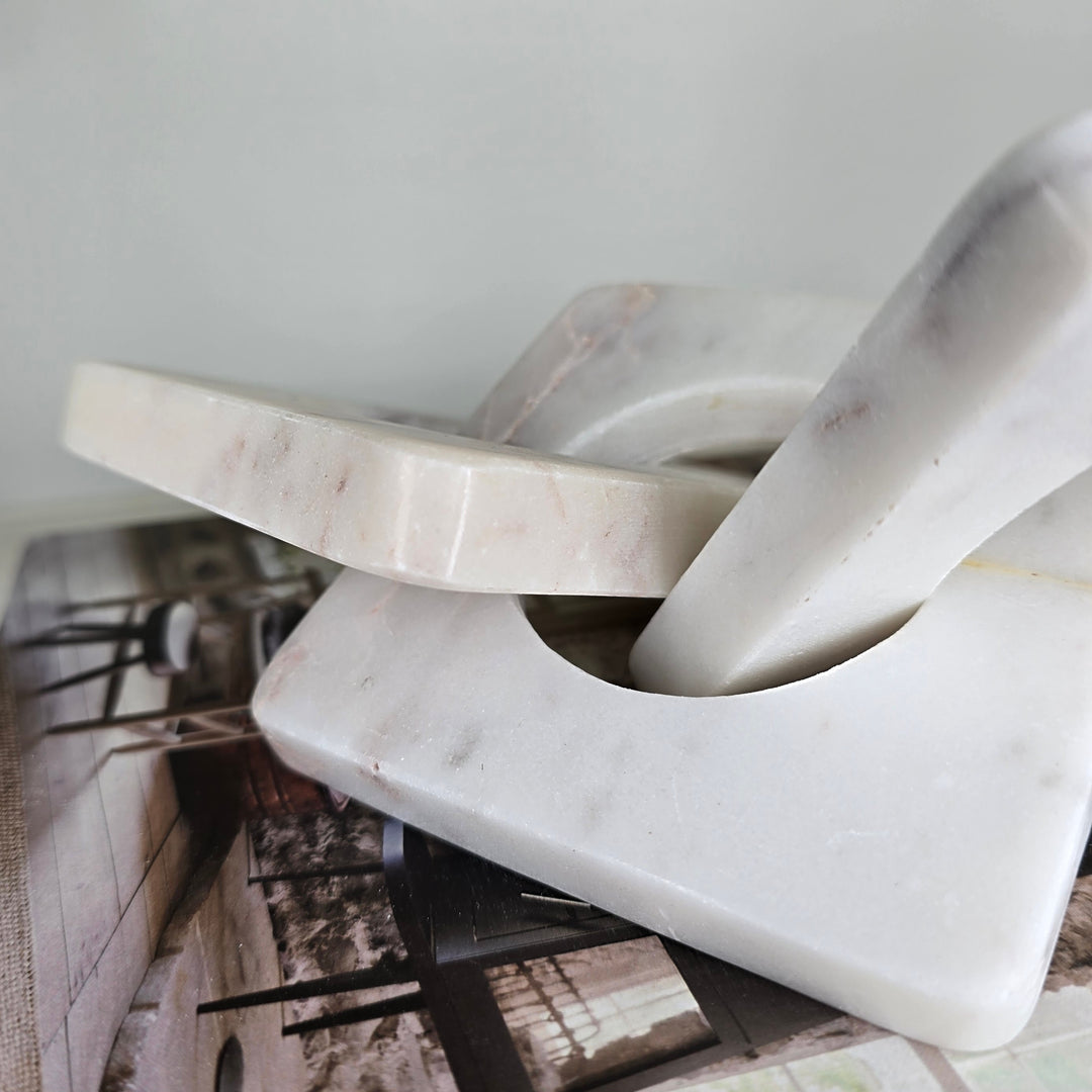 Square White Marble Chain Link Sculpture
