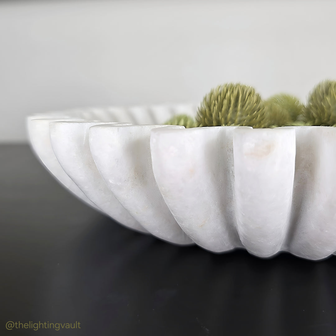Ribbed White Marble Bowl - 2 SIZES