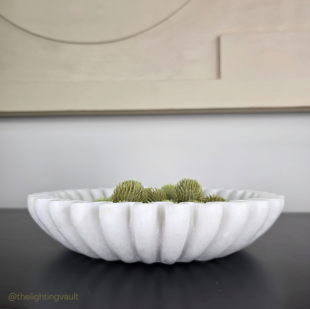 Ribbed White Marble Bowl - 2 SIZES