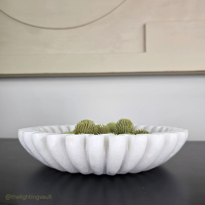 Ribbed White Marble Bowl - 2 SIZES
